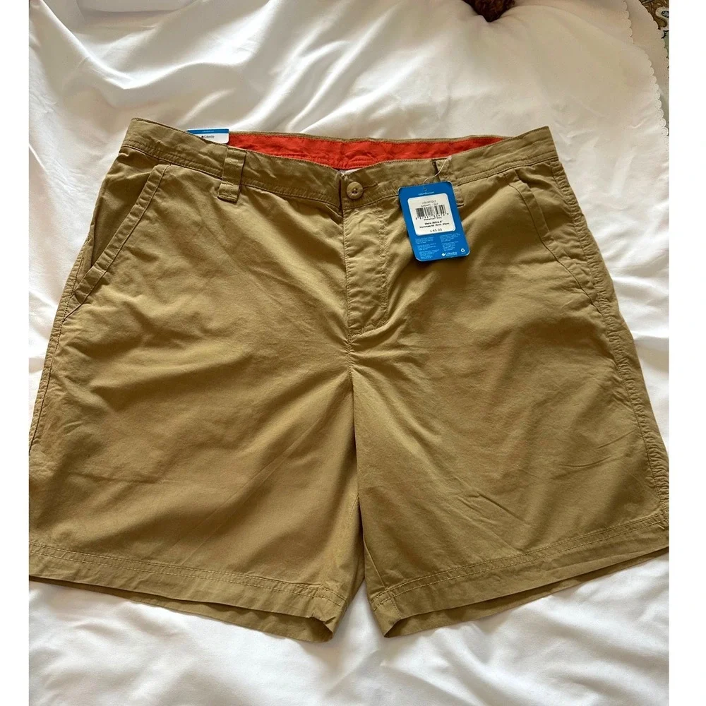 NEW WITH TAGS Columbia Mens Washed Out Shorts Tan Cotton 8 Inch Inseam SIZE 36